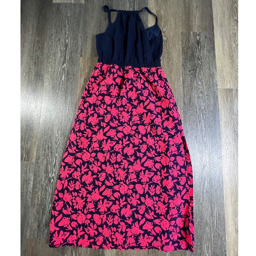 Old Navy Maxi Dress Womens S Navy Pink Floral Halter Neck Sleeveless Side Slit